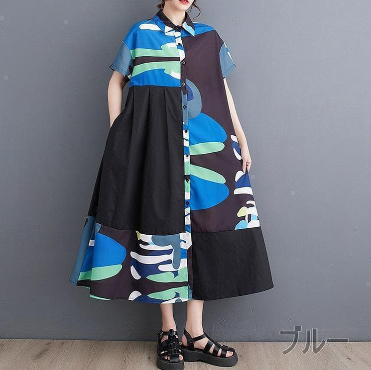 大きいサイズ レディース ワンピース　シャツ　春夏 秋 新品 半袖　ロング