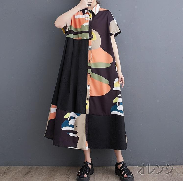 大きいサイズ レディース ワンピース　シャツ　春夏 秋 新品 半袖　ロング