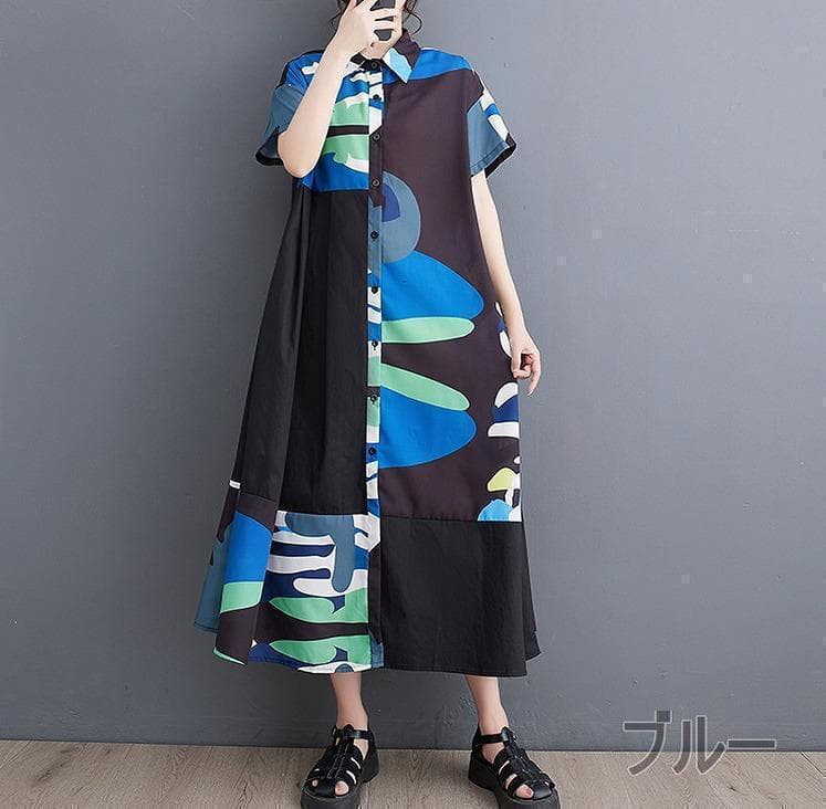大きいサイズ レディース ワンピース　シャツ　春夏 秋 新品 半袖　ロング