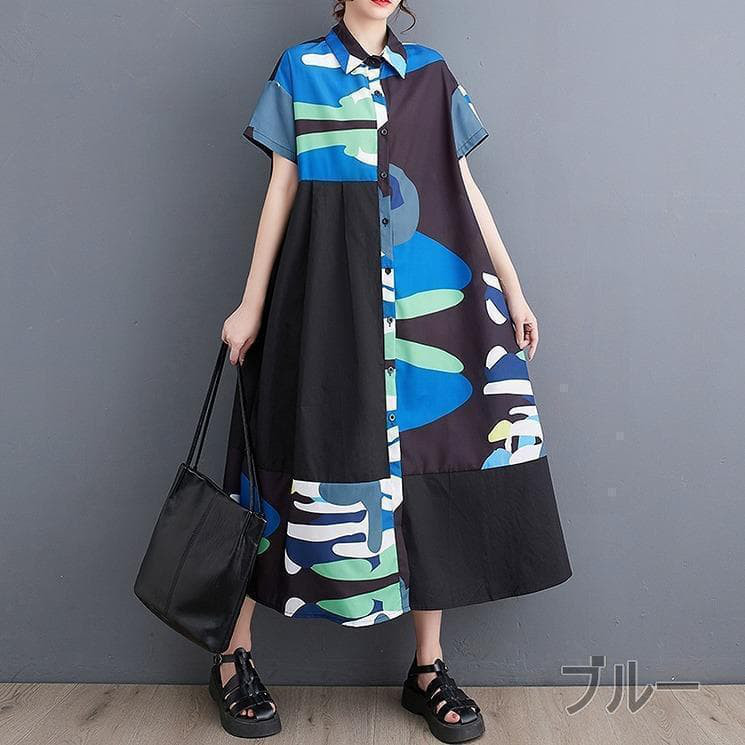 大きいサイズ レディース ワンピース　シャツ　春夏 秋 新品 半袖　ロング