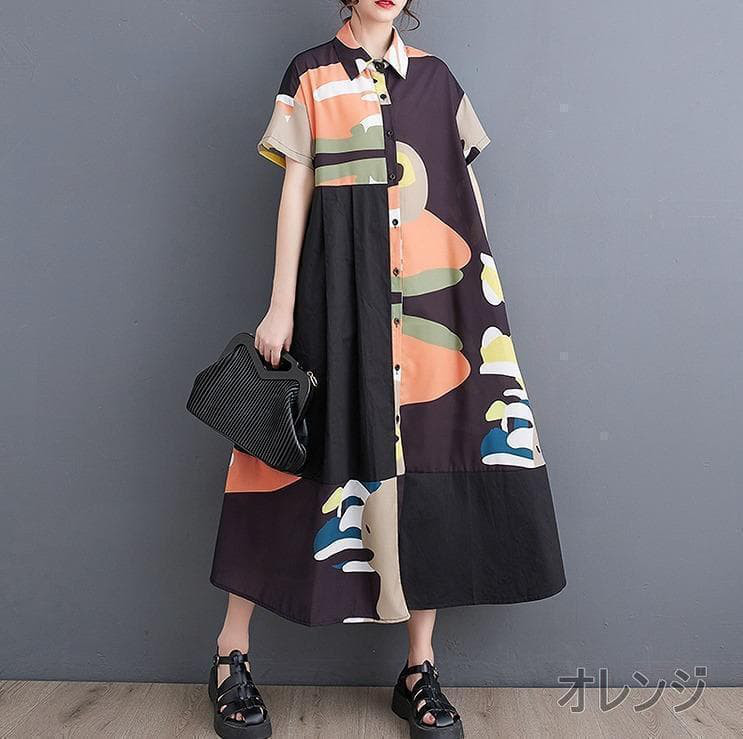 大きいサイズ レディース ワンピース　シャツ　春夏 秋 新品 半袖　ロング
