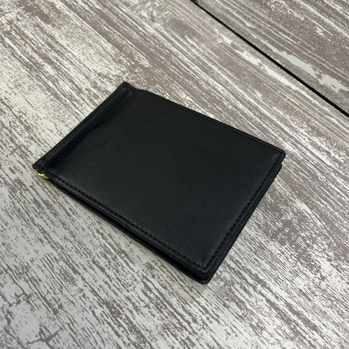 マネークリップ付き コンパクト財布 ブラック マネークリップ 革工房