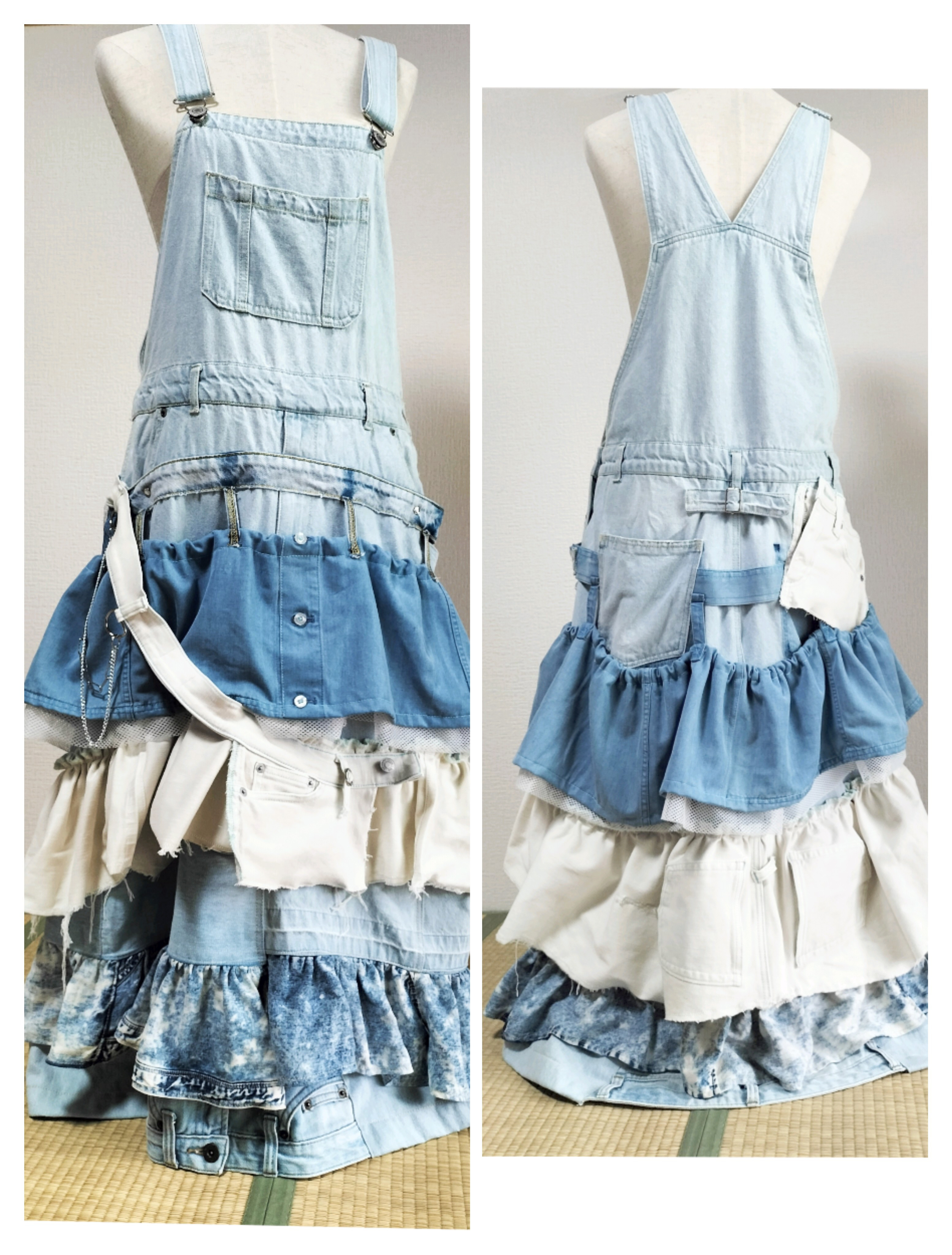 リメイクデニムオーバーオールマキシ丈スカート♪