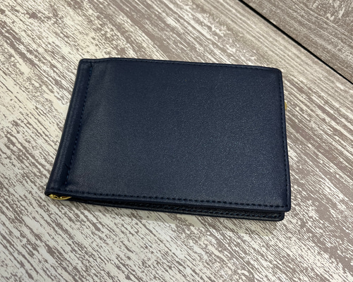 マネークリップ 本革 コンパクト財布 ネイビー 名刺入れ・カードケース