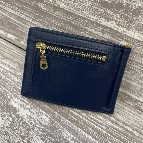 マネークリップ 本革 コンパクト財布 ネイビー 名刺入れ・カードケース