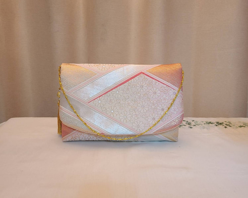 桜模様シルク着物帯の2ways クラッチバック クラッチバッグ miyuki