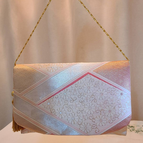 桜模様シルク着物帯の2ways クラッチバック クラッチバッグ miyuki