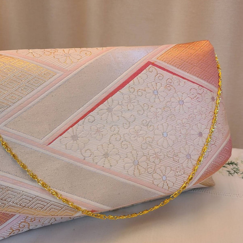 桜模様シルク着物帯の2ways クラッチバック クラッチバッグ miyuki