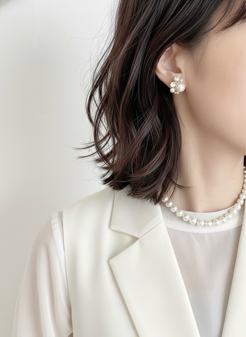 【耳元華やか2点SET】卒業入学に。大粒パールピアス/イヤリング＆ネックレス｜サージカルステンレス　セレモニー