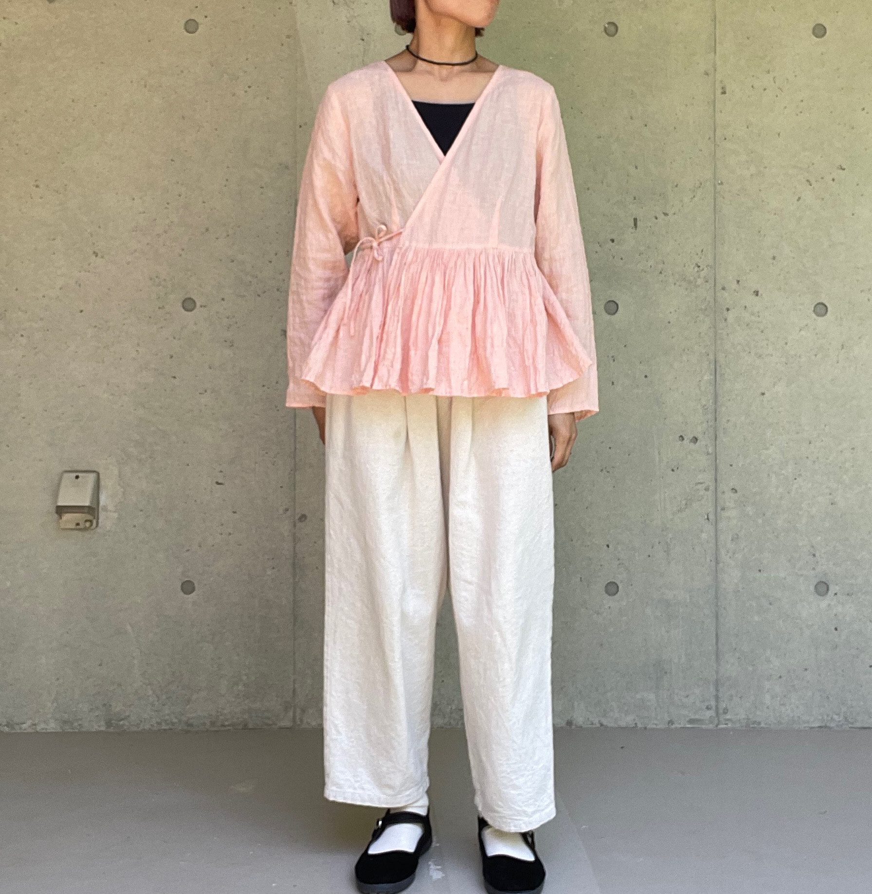 【一点もの】軽やかな綿麻 カシュクールブラウス　再販なし