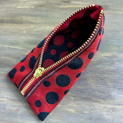 畳縁　草間彌生風格？　紅色和黑色波爾卡圓點　硬幣錢包　日式 第5張的照片