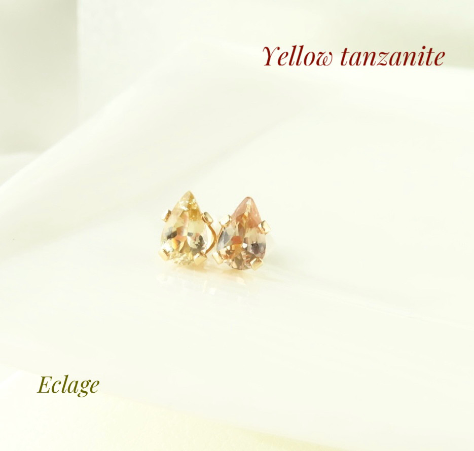 レア☆天然非加熱タンザナイトの雫ピアス（イエロー）B
