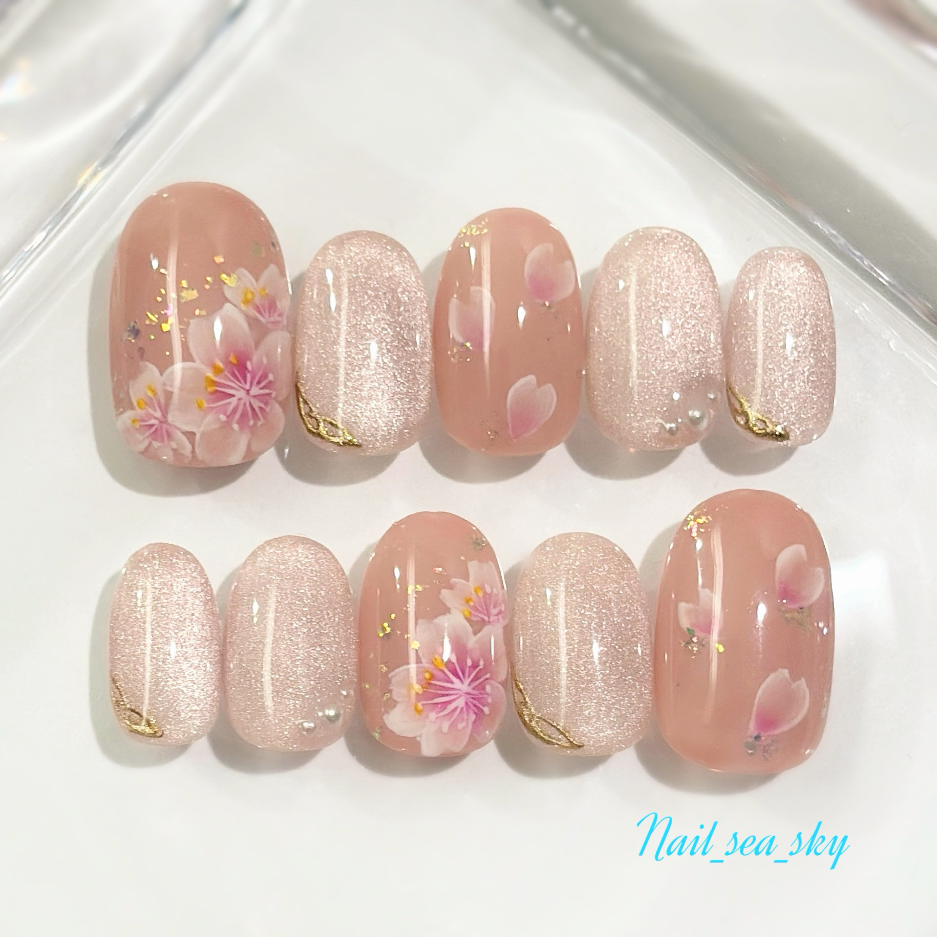 ネイルチップ オーダー シンプル 春 桜 ピンク マグネット ホログラム ネイルチップ オーダー シンプル 春 桜 ピンク マグネット ホログラム