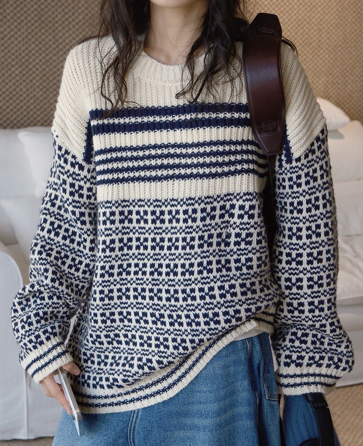 春新作　ウール混レディース　2色セーター　丸首長袖　上着　おしゃれ 　通勤　通学　柔らか　ゆったり