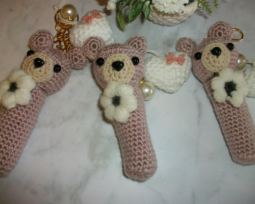 リップケース　編みぐるみ 編みぐるみ ベアリップケース くすみピンク あみぐるみ TM Hana 通販