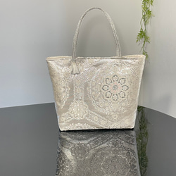 帯リメイクバッグ 彩花 綿入りスクエアバッグ 持ち手竹 和装バッグ