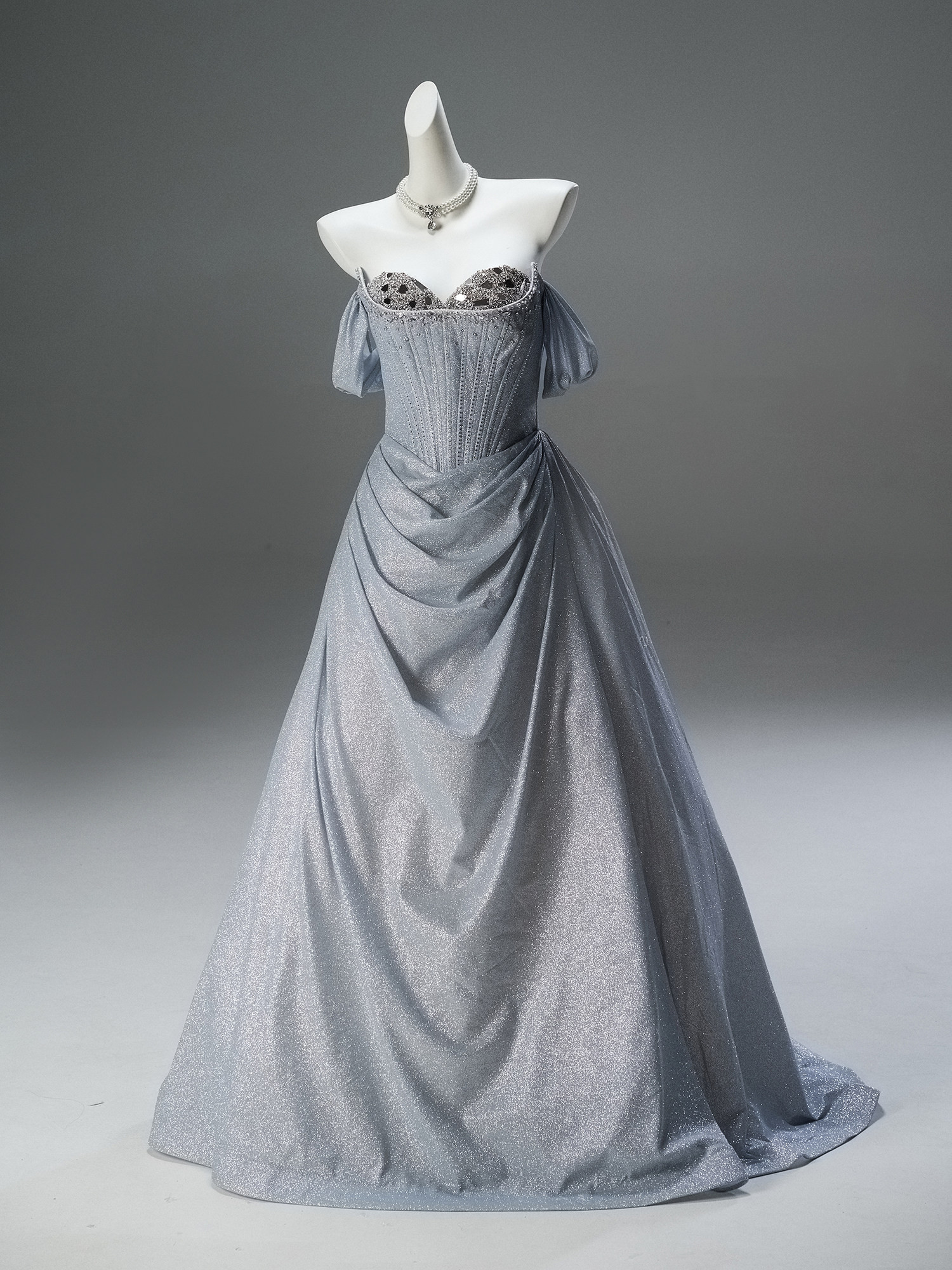 受注制作 ドレス シルバー スパンコール きらきら 豪華 上品 演奏会 成人式 ロングドレス CQ002