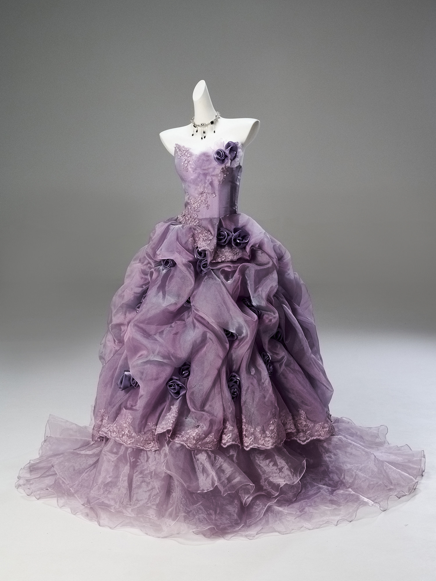 受注制作 ドレス 紫 パープル 花 綺麗 vintage 豪華 上品 演奏会 成人式 ロングドレス CQ003