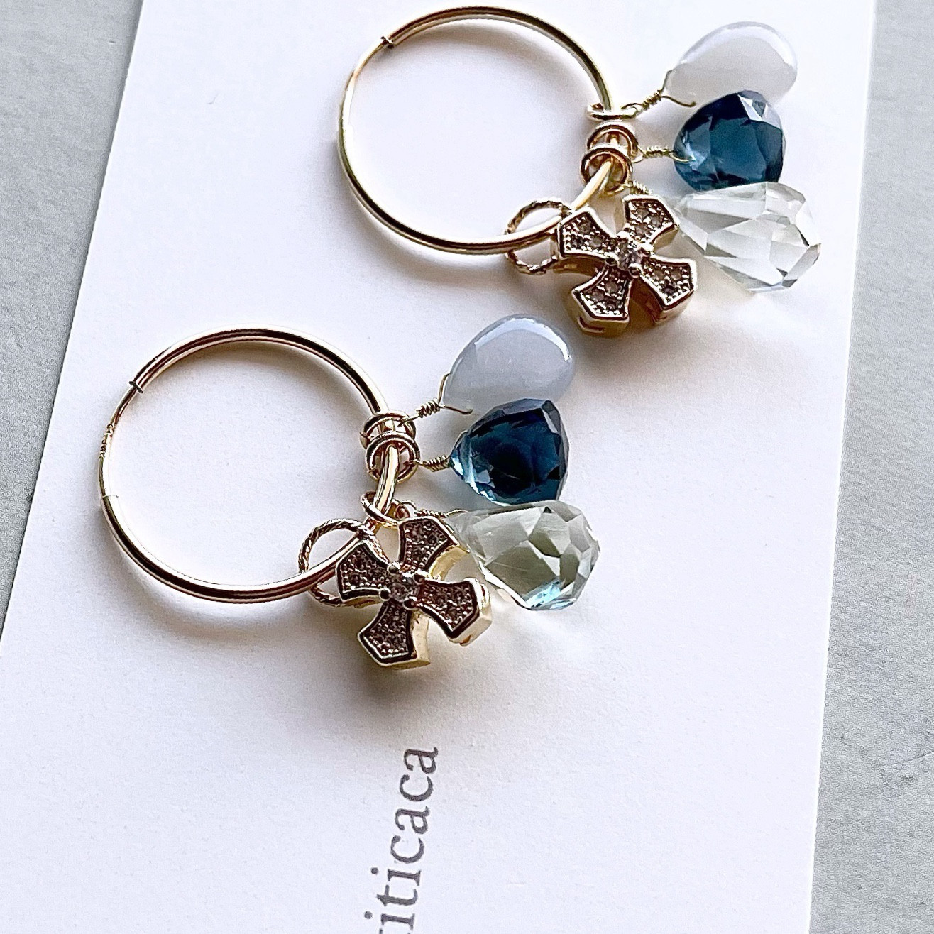 Cross グリーンアメジスト、グレームーンストーン、ロンドンブルークォーツの着せ替え【チャームセット】