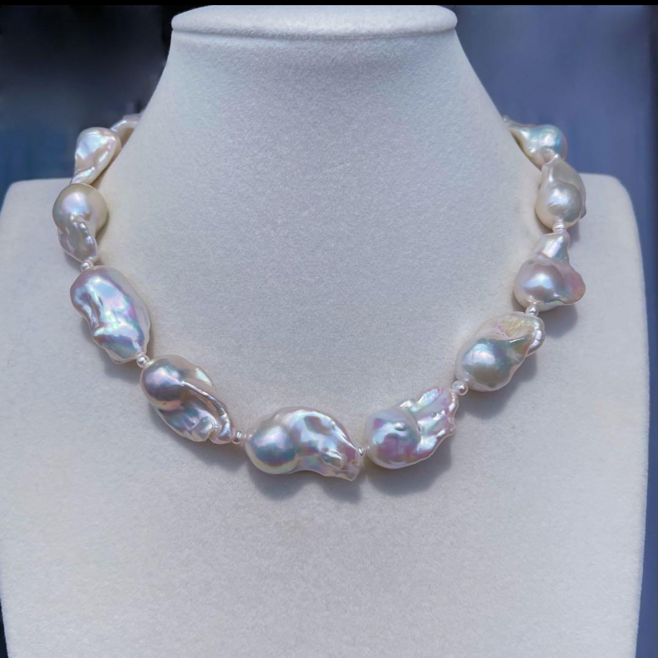 本真珠★超希少！極上オーロラシラー♡贅沢大玉！♡天然バロック淡水パールネックレス 66,000円