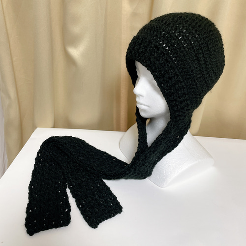 フード付きマフラー ブラック 黒色 編み物 バラボネット バラクラバ