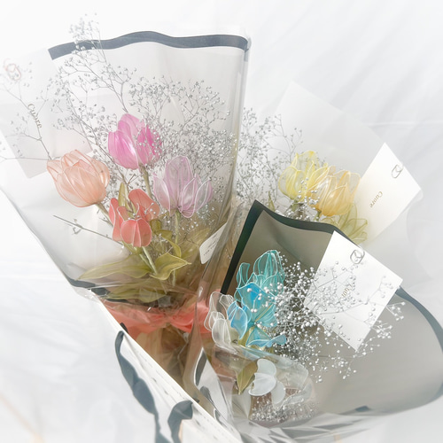 お得なブーケ】チューリップのかすみ草ブーケ 一輪挿し・花瓶・花器