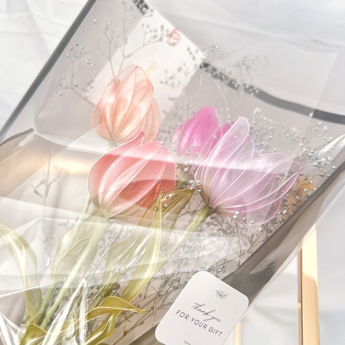 お得なブーケ】チューリップのかすみ草ブーケ 一輪挿し・花瓶・花器