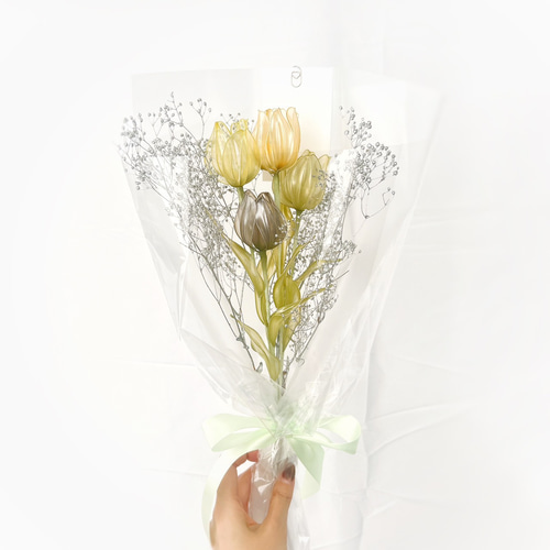 お得なブーケ】チューリップのかすみ草ブーケ 一輪挿し・花瓶・花器