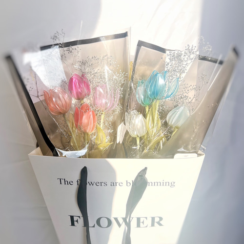 お得なブーケ】チューリップのかすみ草ブーケ 一輪挿し・花瓶・花器