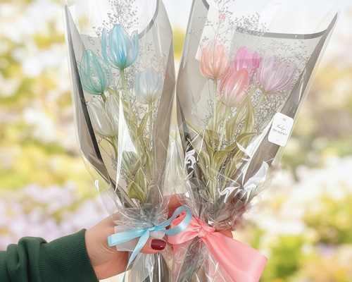 お得なブーケ】チューリップのかすみ草ブーケ 一輪挿し・花瓶・花器