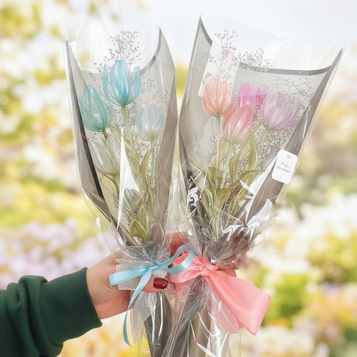 お得なブーケ】チューリップのかすみ草ブーケ 一輪挿し・花瓶・花器