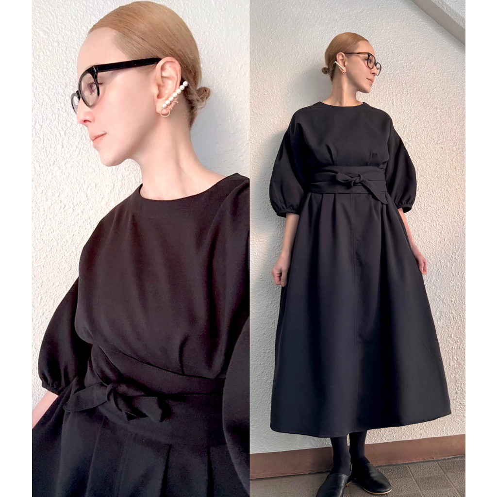 RATA❤️サイズと長さ選べる❣️腰ひも2way❣️BLACKロングワンピース❤️ゆったり身幅❤️大人ガーリー❤️式にも