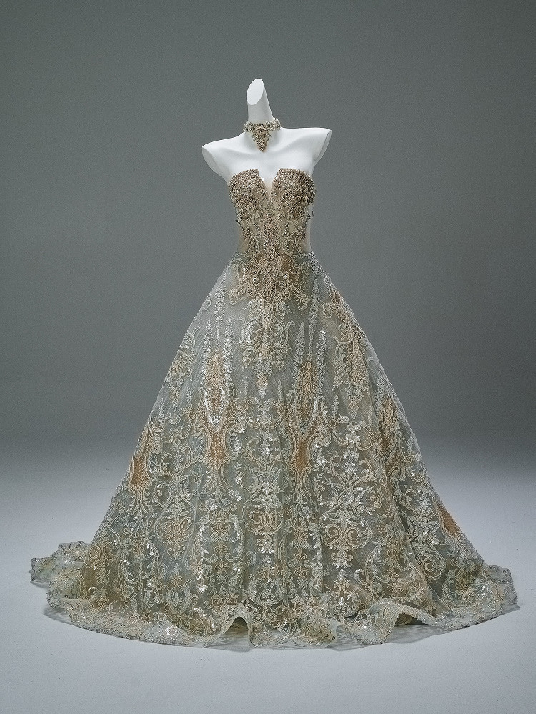 受注制作 ドレス 杏色 トレーン 上品 綺麗 豪華 vintage プリンセス 演奏会 成人式 ロング CQ028