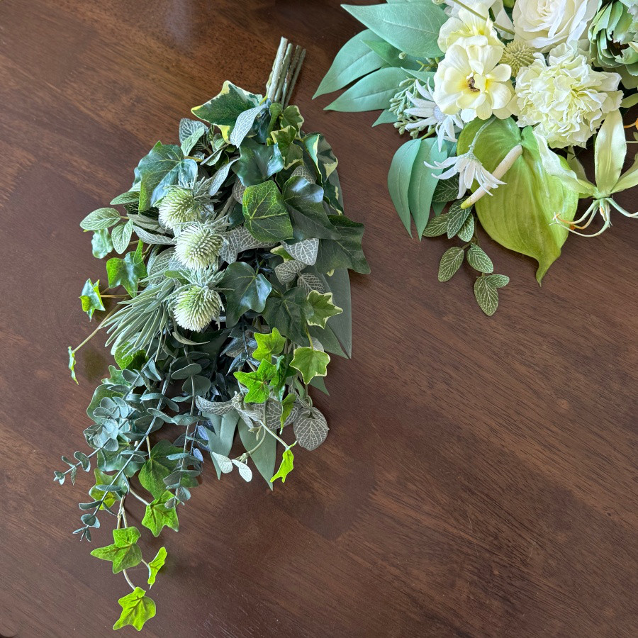 新生活にも【グリーンスワッグ】アイビー ユーカリ アザミ｜オールグリーンですっきりシックに｜アーティフィシャルフラワー