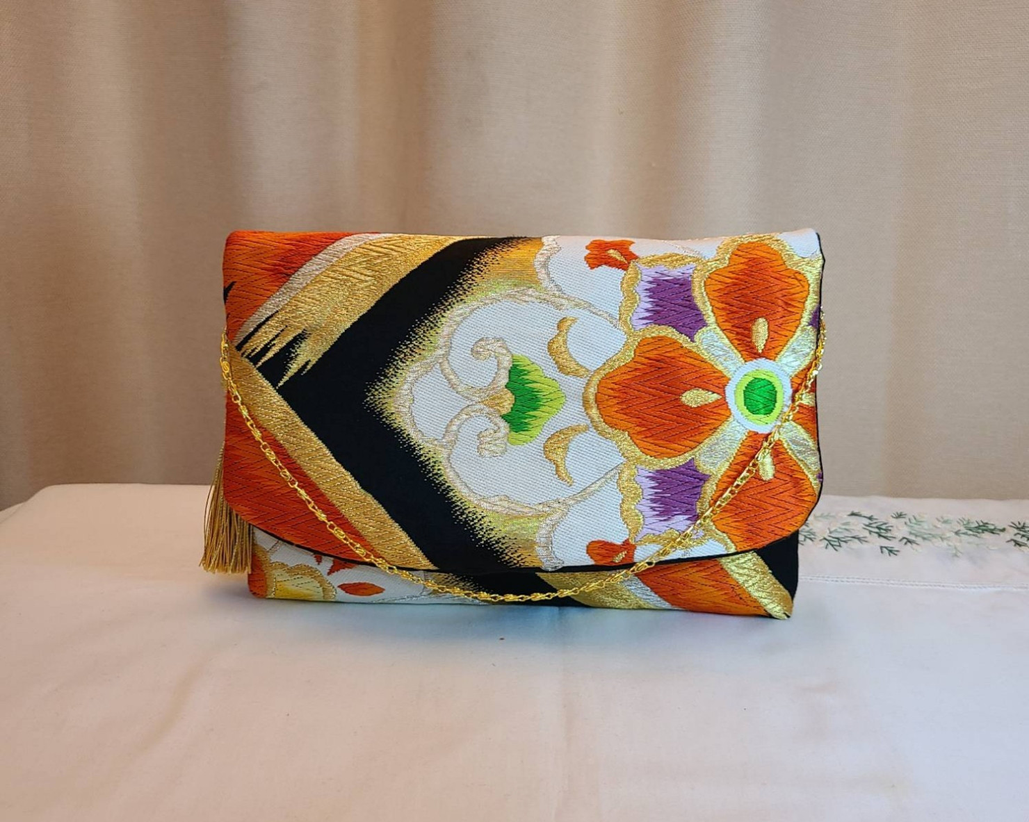 和風模様シルク着物帯の2ways クラッチバック