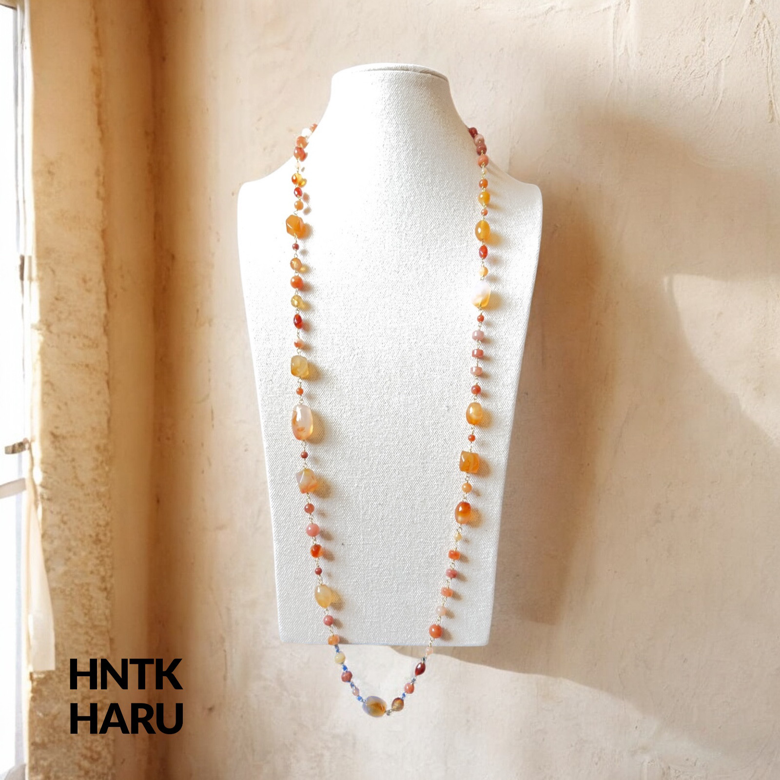 HNTK カーネリアン＆オレンジアゲートロングネックレス　N0804