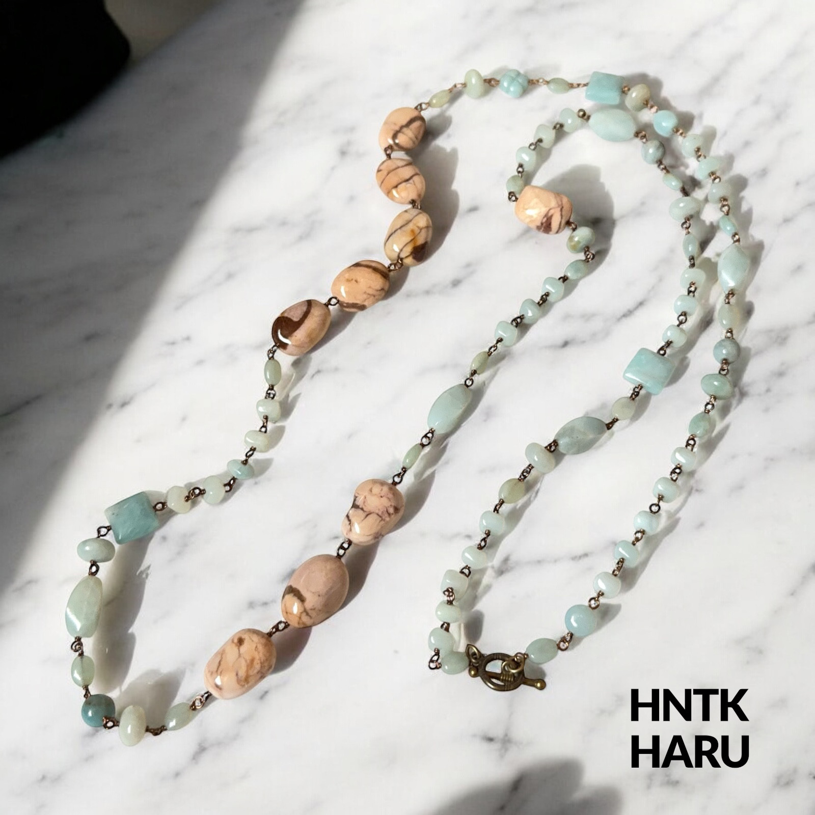 HNTK アマゾナイト＆カプチーノジャスパーロングネックレス　N0806