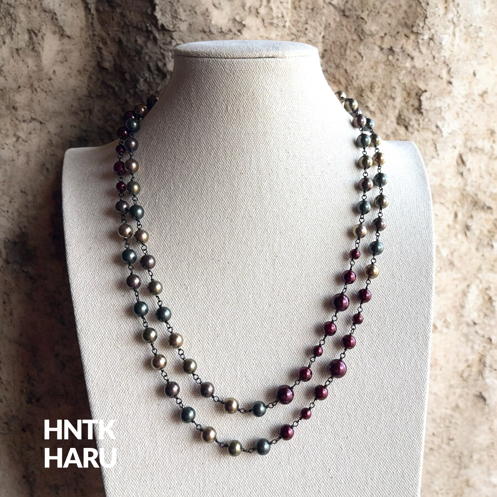HNTK アースカラーシェルパールロングネックレス N0807
