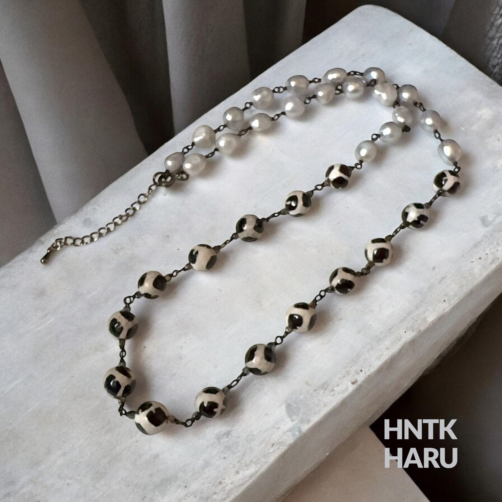 HNTK シルバー淡水パール＆モノトーンアゲート N0809