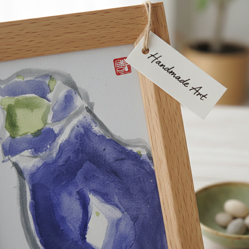 野菜【原画】瑞々しい茄子の水彩画（木製フレーム付）アート 絵画