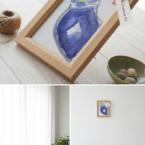 原画】瑞々しい秋茄子の水彩画（木製フレーム付き）／キッチン