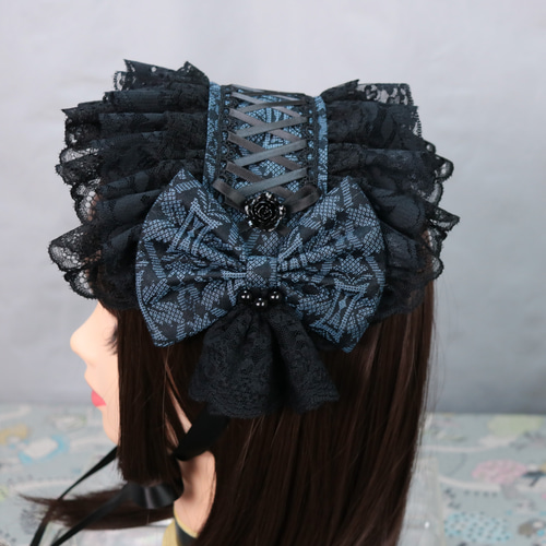 蒼露×ブラック ヘッドドレス ロリータ ゴスロリ 和ロリ ヘッドドレス