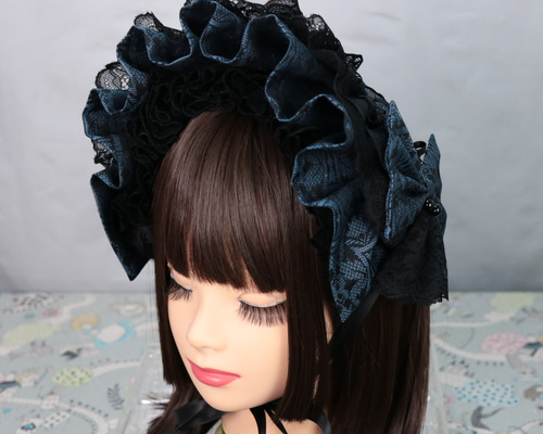 ハーフボンネットドレス 蒼露 ボリュームハーフボンネット インナーレース ロリータ ゴスロリ