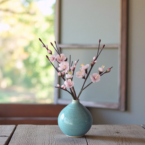 ◇粘土のお花◇ 梅【花瓶 信楽焼】 U1382 アートフラワー Old-Fantasy
