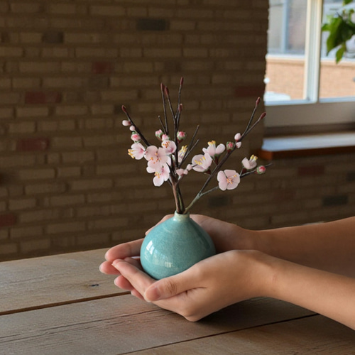 ◇粘土のお花◇ 梅【花瓶 信楽焼】 U1382 アートフラワー Old-Fantasy