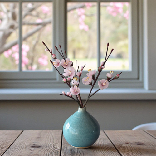 ◇粘土のお花◇ 梅【花瓶 信楽焼】 U1382 アートフラワー Old-Fantasy