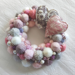 ピンクいっぱい❀毛糸玉と桃の花のひなまつり飾り 毛糸玉リース ニット