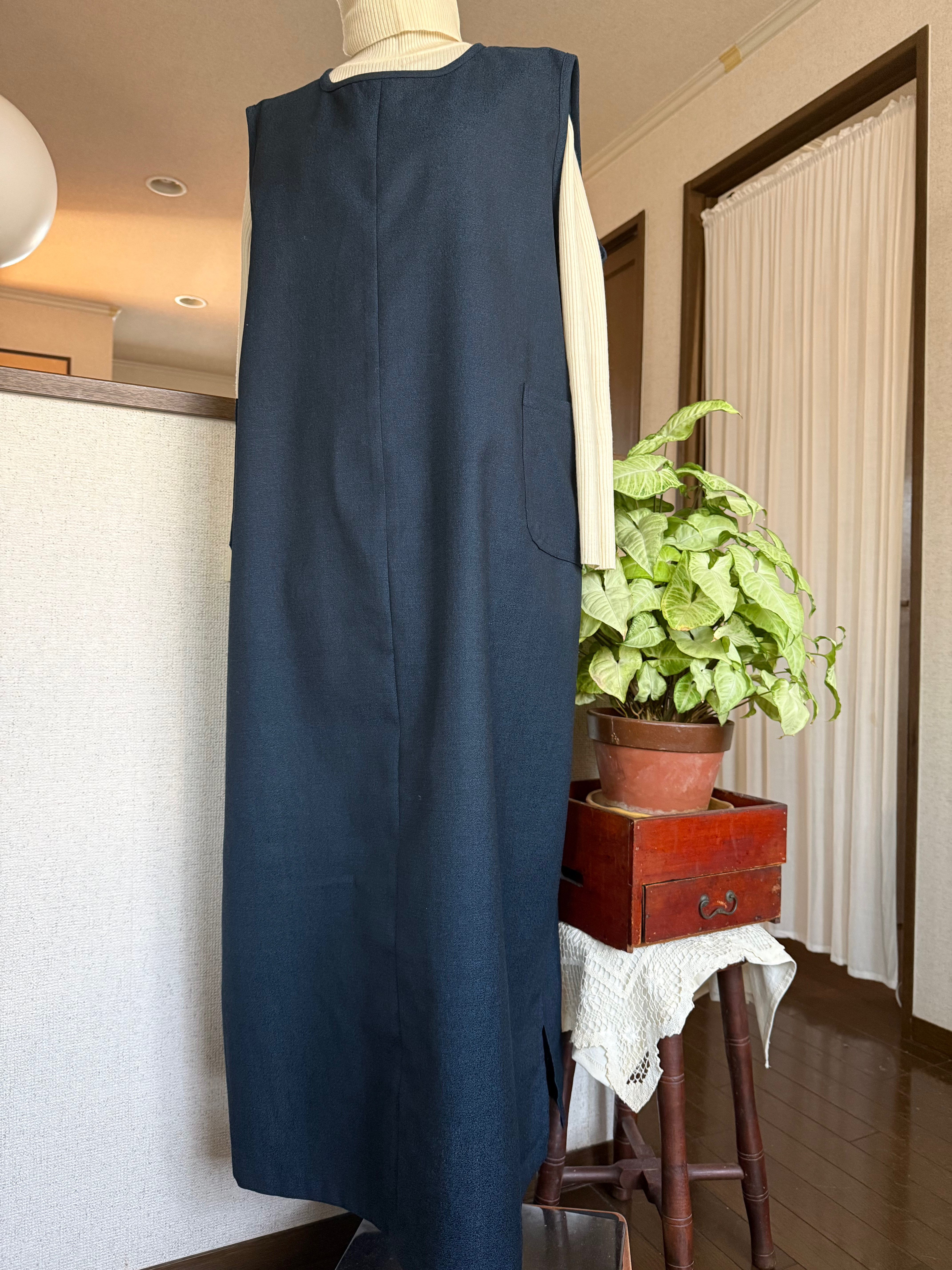 【着物リメイク】上質ウール　着物ワンピース　細見え効果　ウール暖か