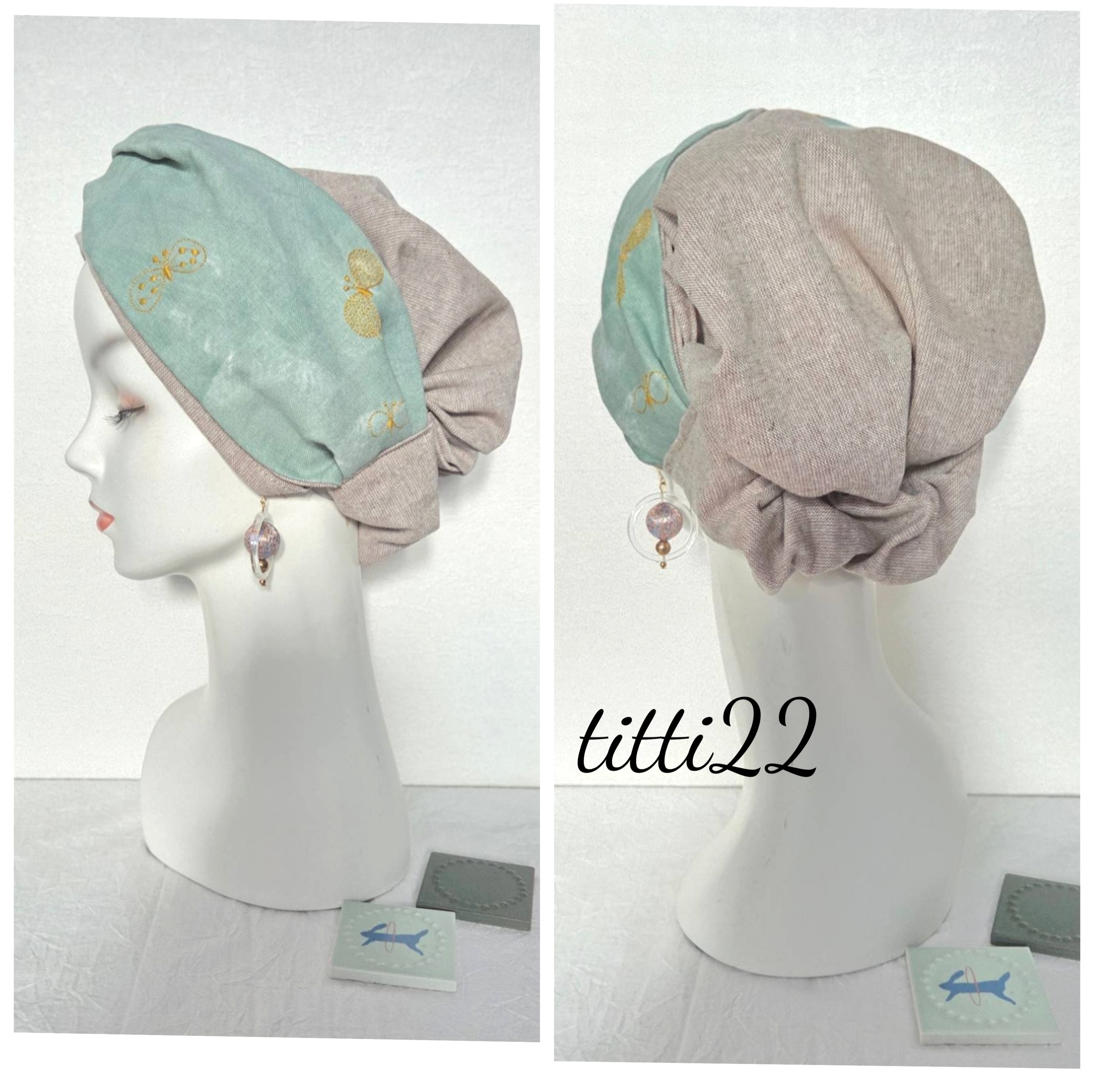 帽子にもなるヘアターバン　【minaperhonen 生地】　医療用帽子　調理用帽子　ミナペルホネン帽子