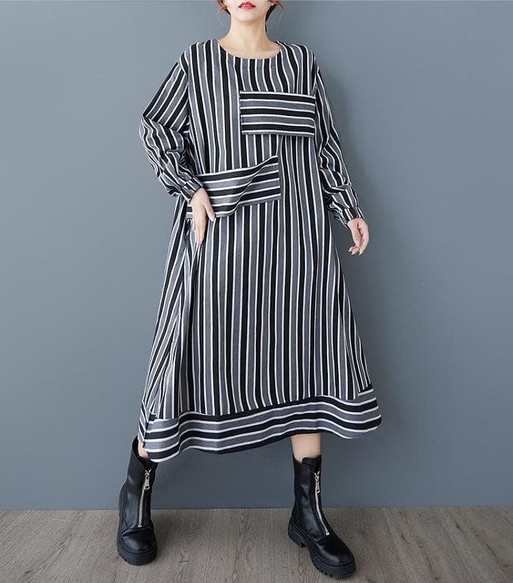 大きいサイズ ストライプ　ワンピース　レディース 秋冬　ロング　春 新品 長袖